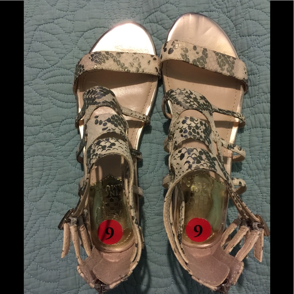 Vince Camuto Cream and Gold Snakeskin Sandals